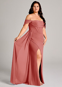 Azazie Amyra Robes de demoiselle d'honneur Robe Fourreau Convertible en Mousseline de soie Épaules dénudées Antique Rose image12