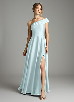 Azazie Melanie Suknie dla druhen Linia A Zza ramienia Satyna elastyczna Do ziemi Sukienka image3