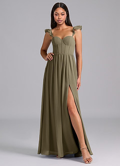 Azazie Denisse Abiti da Damigella Abito A-Line in Chiffon Increspato Willow Green image5