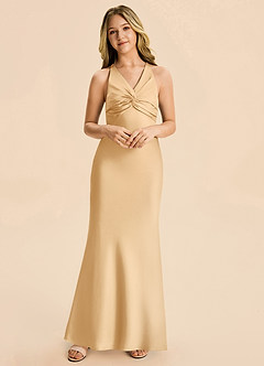 Azazie Hati Junior Vestido Oro de Satén Elástico de Corte Sirena image3