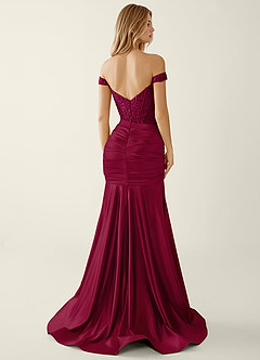 Briareny Burgundy Lace Sequin Embroidery Stretch Satin Prom Dress image2