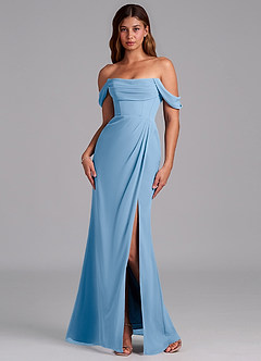 Azazie Johana Jurken voor bruidsmeisjes Converteerbaar Jurk van Chiffon met Zeemeermin Off the Shoulder Poederblauw image7