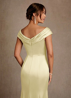 Azazie Aberdeen vestidos de madre de la novia Vestido de Sorbete De Limón de Satén Elástico de Corte Recto con Plisado image5