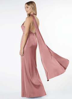 Azazie Kaylani Bridesmaid Dresses Dusty Rose Mermaid High Neck Stretch Satin Dress image4