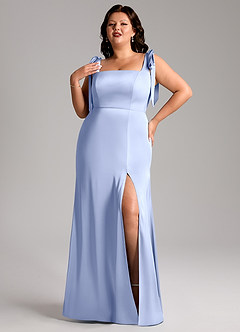Azazie Frostine Bridesmaid Dresses Ice A-Line Bow Stretch Satin Dress image9