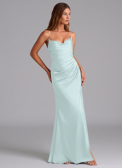 Azazie Claudelle Abiti da Damigella Abito Sirena in Raso Elasticizzato Senza Cinturino Sea Glass image4