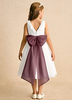 Azazie Dani Flower Girl Dresses Ivory Sangria A-Line Bow Chiffon Dress image7