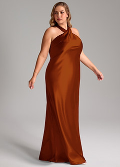 Azazie Doretta Bridesmaid Dresses Auburn Mermaid Bow Metallic Satin Dress image12