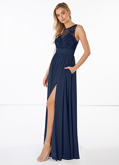 Azazie Mea Final Sale Cabernet A-Line Lace Chiffon Dress image3