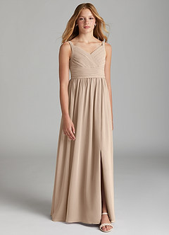 Azazie Chanel Junior Taupe A-Line Sweetheart Neckline Chiffon Dress image1