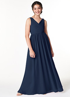 Azazie Sawyer Junior Dark Navy A-Line Pleated Chiffon Dress image3