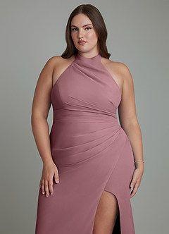 Azazie Jemma Vestidos de damas de honor Vestido Amatista de Gasa de Corte Recto con Plisado image13