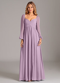 Azazie Bailee Bridesmaid Dresses Wisteria A-Line Long Sleeve Chiffon Dress image7