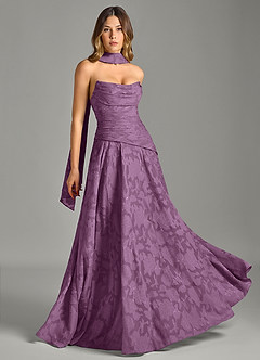Azazie Gabriela Brautjungfernkleider A-Linie Schulterfrei Blumen-Burnout Kleid Blauregen image5