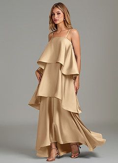 Azazie Azalea Robes de demoiselle d'honneur Robe Trapèze en Satin extensible Drapé Champagne image3
