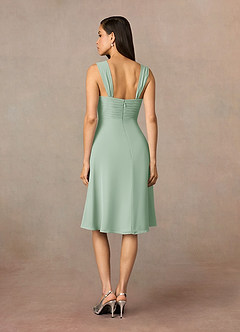 Azazie Olivia At-home Try On Dresses Agave A-Line Square Neckline Pleated Chiffon Dress image5