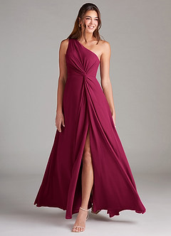 Azazie Brooke Bridesmaid Dresses Burgundy A-Line One Shoulder Chiffon Dress image3