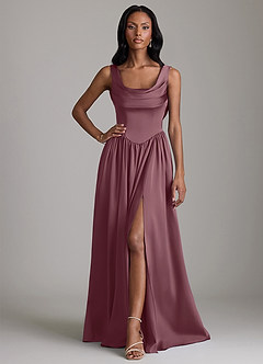 Azazie Novi Bridesmaid Dresses Amethyst A-Line with Pockets Stretch Satin Dress image1
