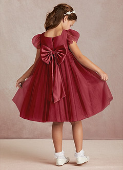 Azazie Kalio Flower Girl Dresses Pomegranate A-Line with Sleeves Tulle Dress image1
