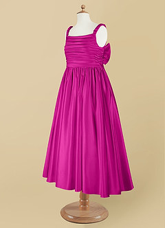 Azazie Cutie Pie Flower Girl Dresses Fuchsia A-Line Pleated Matte Satin Dress image9