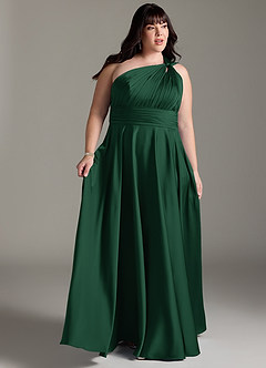 Azazie Charlize Bridesmaid Dresses Dark Green A-Line One Shoulder Stretch Satin Dress image11