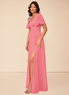 Azazie Kimber Bridesmaid Dresses Flamingo A-Line Flounce Sleeve Chiffon Dress image10
