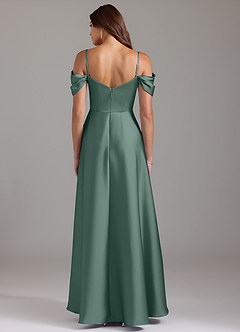 Azazie Marley Bridesmaid Dresses Eucalyptus A-Line Off the Shoulder Stretch Satin Convertible Dress image9