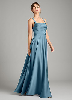 Azazie Shaude Vestidos de damas de honor Vestido de Bermudas de Satén Elástico de Corte en A con Plisado image7