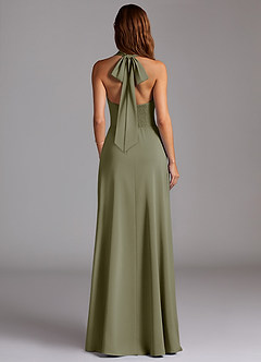 Azazie Myra Bridesmaid Dresses Pistachio A-Line Side Slit Stretch Satin Dress image6