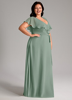 Azazie Lainey Bridesmaid Dresses Silver Sage A-Line with Pockets Chiffon Dress image5