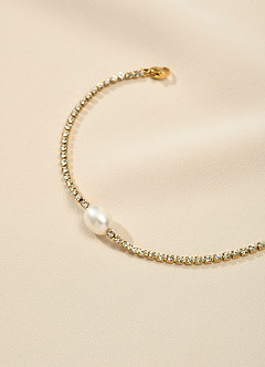 front Pulsera de tenis con cadena de diamantes de imitación y perlas