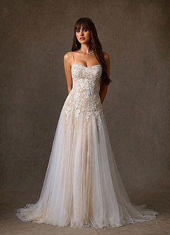 Azazie Lumina Wedding Dresses Diamond White Nude A-Line Sweetheart Neckline Lace Dress image1