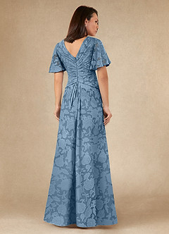 Azazie Emmeline Mother of the Bride Dresses Steel Blue A-Line Pleated Floral Burnout Dress image5