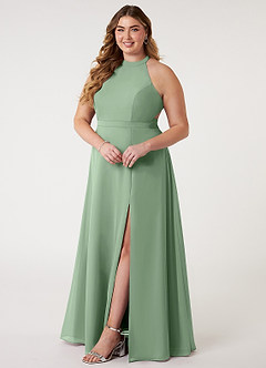 Azazie Clarice Bridesmaid Dresses Matcha A-Line Halter Chiffon Dress image11