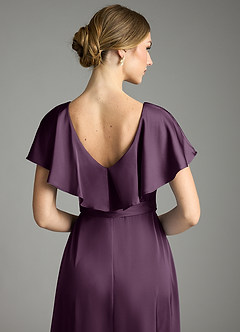 Azazie Lainey Bridesmaid Dresses Plum A-Line with Pockets Stretch Satin Dress image2