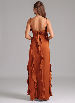 Azazie Malia Bridesmaid Dresses Cinnamon A-Line Side Slit Stretch Satin Dress image6