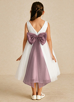 Azazie Kavi Flower Girl Dresses Ivory Vintage Mauve A-Line Bow Matte Satin Dress image1