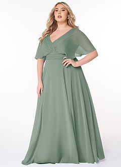 Azazie Pamela Bridesmaid Dresses Silver Sage A-Line V-Neck Pleated Chiffon Dress image6