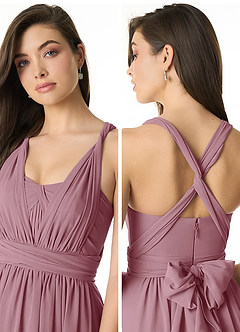 Azazie Olani Bridesmaid Dresses Vintage Mauve A-Line Off the Shoulder Chiffon Convertible Dress image5