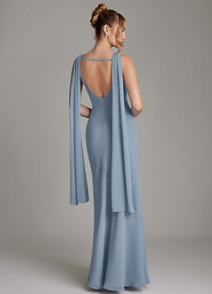 Azazie Essence Bridesmaid Dresses Dusty Blue Sheath Chiffon Dress image2