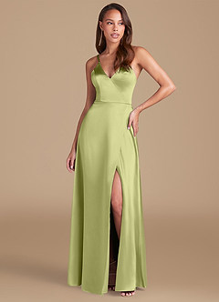 Azazie Maksim Final Sale Pistachio A-Line Metallic Satin Dress image1
