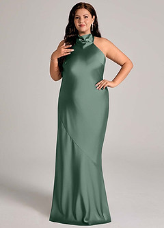 Azazie Velli Bridesmaid Dresses Eucalyptus Mermaid High Neck Stretch Satin Dress image8