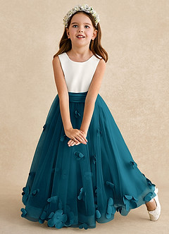 Azazie Vi Vestidos de florista Vestido Tinta Azul de Tule de Linha A com Sem mangas image6