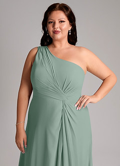 Azazie Brooke Bridesmaid Dresses Silver Sage A-Line One Shoulder Chiffon Dress image13