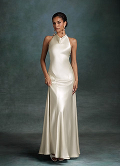 Azazie Autumn Wedding Dresses Antique White Mermaid High Neck Charmeuse Dress image3
