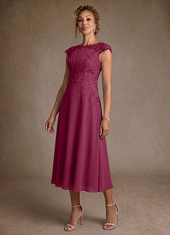 Azazie Crista 신부의 어머니 드레스 A라인 레이스 쉬폰 티 길이 드레스 image4