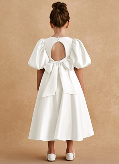 Azazie Sugarplum Robe Demoiselle D'honneur Fillette Robe Trapèze en Mat Satiné avec manches Ivoire image2