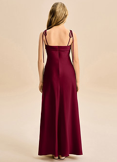 Azazie Willa Junior Burgundy A-Line Bow Stretch Satin Dress image6