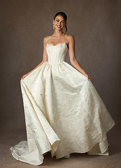 Azazie Demetria Abiti da Sposa Abito Principessa in Jacquard Floreale Senza Cinturino Bianco Antico image4