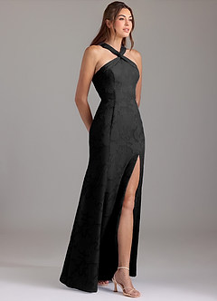 Azazie Rue Bridesmaid Dresses Black A-Line Pleated Floral Burnout Dress image4